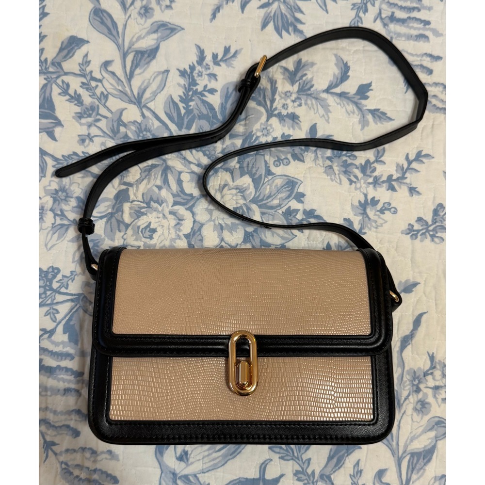New with Tags Jules Kae Mia Vegan Leather Crossbody Bag Beige and Black